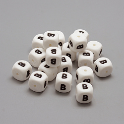 Food Grade Eco-Friendly Silicone Beads, Chewing Beads For Teethers, DIY Nursing Necklaces Making, Letter Style, Cube, Letter.B, 12x12x12mm, Hole: 2mm(SIL-R001-B)