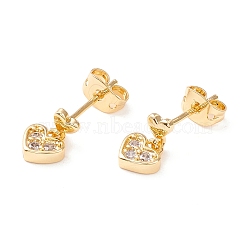 Cubic Zirconia Heart Dangle Stud Earrings, Real 18K Gold Plated Brass Drop Earrings for Women, Cadmium Free & Lead Free, Clear, 10x4mm, Pin: 0.8mm(EJEW-I263-01G)