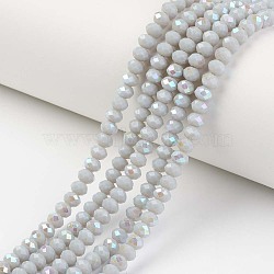 Electroplate Opaque Solid Color Glass Beads Strands, Half Rainbow Plated, Faceted, Rondelle, Light Grey, 4x3mm, Hole: 0.4mm, about 123~127pcs/strand, 16.5~16.9 inch(42~43cm)(EGLA-A034-P4mm-L16)