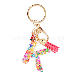 Fruit Series Letter Resin Keychains, with Alloy Lobster Claw Clasps, Golden, Letter K, 100mm(KEYC-TAC0033-02K)