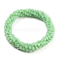 Crochet Glass Beads Braided Stretch Bracelet, Nepel Boho Style Bracelet, Light Green, Inner Diameter: 1-3/4 inch(4.5cm)(BJEW-K232-01H)