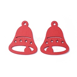 Poplar Wood Pendants, Dyed, Bell, Red, 65x53x3mm, Hole: 5mm(WOOD-O004-18A)
