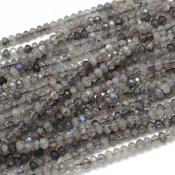 Natural Labradorite Rondelle Bead Strands, Faceted, 4x3mm, Hole: 1mm, about 129pcs/strand, 16 inch(G-O095-05-A)