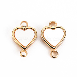Brass Links Connectors, with Natural Shell, Heart, Real 18K Gold Plated, 12x8x2mm, Hole: 1.5mm(KK-S360-107)