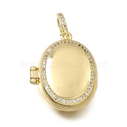Brass Micro Pave Clear Cubic Zirconia Diffuser Locket Pendants, Openable Oval Charms, Long-Lasting Plated, Cadmium Free & Lead Free, Real 18K Gold Plated, Rack Plating, Oval, 34mm, Hole: 5mm, inner size: 19x14.5mm(KK-A303-28D-G)
