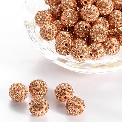 Pave Disco Ball Beads, Polymer Clay Rhinestone Beads, Round, Light Peach, PP13(1.9~2mm), 6 Rows Rhinestone, 10mm, Hole: 1.5mm(RB-A130-10mm-15)