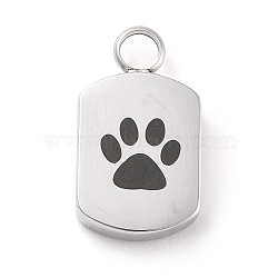 Non-Tarnish 304 Stainless Steel Urn Pendants, Oval with Paw Print Pattern, Stainless Steel Color, 28x16x5.5mm, Hole: 5mm(STAS-D179-20P)