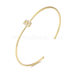 Rack Plating Brass Micro Pave Clear Cubic Zirconia Letter Open Cuff Bangles, Torque Bangles for Women, Real 18K Gold Plated, Lead Free & Cadmium Free, Letter B, Inner Diameter: 1-7/8x2-1/4 inch(4.8x5.8cm)(BJEW-A018-01G-B)