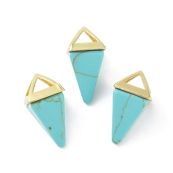 Synthetic Turquoise Pendants, Triangle Charms with Golden Plated Brass Findings, 18.5mm, Hole: 2x3mm