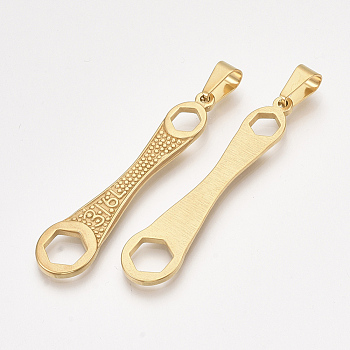 304 Stainless Steel Big Pendants, Wrench Shape, Golden, 54x12x2mm, Hole: 8x4.5mm