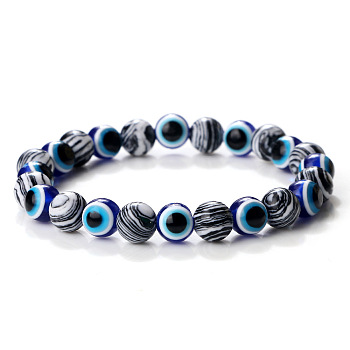 Synthetic Malachite & Evil Eye Round Beaded Stretch Bracelets for Men