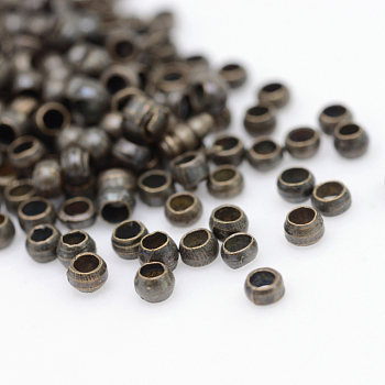 Brass Crimp Beads, Cadmium Free & Nickel Free & Lead Free, Rondelle, Antique Bronze Color, about 2mm diameter, hole: 1.2mm