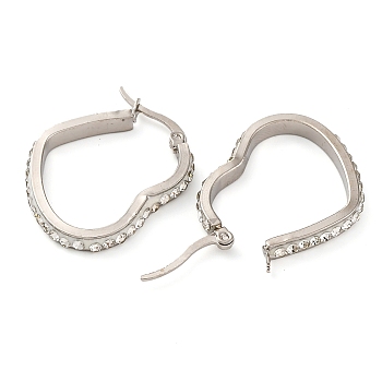 304 Stainless Steel Heart Hoop Earrings, with Polymer Clay and Rhinestone, Stainless Steel Color, 30x24.5x3.5mm, Pin: 0.8mm