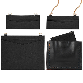 WADORN 2Pcs 2 Styles Wool Felt Bag Organizer Inserts, with Alloy D-Rings, for Envolope Bag Accessories, Rectangle, Black, 9~17.8x17~21x0.2cm, Hole: 9x13~14mm, 1pc/style