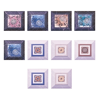 PVC Tile Stickers Set, Square Picture Frame with Flower Pattern, Mixed Color, 10.1x10.1x0.05cm, 10pcs/set