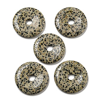 Natural Dalmatian Jasper Pendants, Donut/Pi Disc Charms, 50x6.5~7.5mm, Hole: 10mm