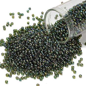 TOHO 11/0 Round Beads, Japanese Seed Beads, (180) Transparent AB Olivine, 2.2mm, Hole: 0.8mm, about 5555pcs/50g