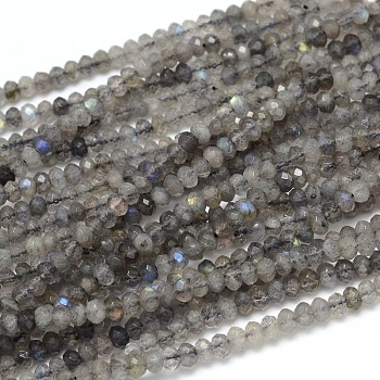 Natural Labradorite Rondelle Bead Strands, Faceted, 4x3mm, Hole: 1mm, about 129pcs/strand, 16 inch