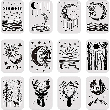 Plastic Drawing Painting Stencils Templates Sets, Mixed Patterns, 21x29.7cm, 12pcs/set