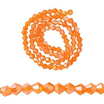 Transparent Glass Beads, AB Color Plated, Faceted Bicone, Dark Orange, 4x4mm, Hole: 1mm, about 92~96pcs/strand, 13.78~14.37 inch