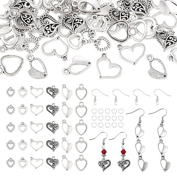 DIY Heart Earring Making Kit, Inlcluding Alloy Pendants, Brass Earring Hooks, Iron Jump Rings, Antique Silver & Platinum, 174Pcs/box