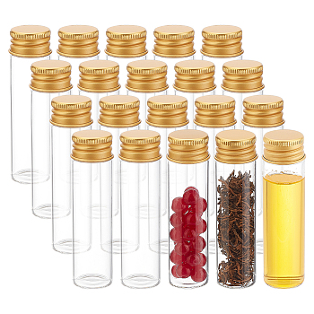 20Pcs Glass Bead Containers, with Aluminum Cap, Gold, 8.1x2.2cm, Capacity: 20ml(0.68fl. oz)