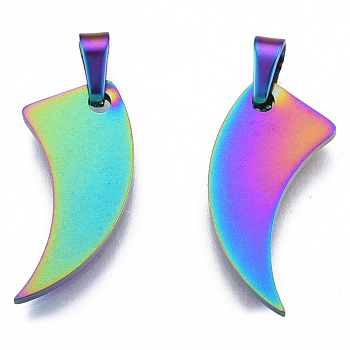 Ion Plating(IP) 201 Stainless Steel Pendants, with Stainless Steel Snap On Bails, Reaping Hook, Rainbow Color, 18.5x16x1.5mm, Hole: 3x4mm