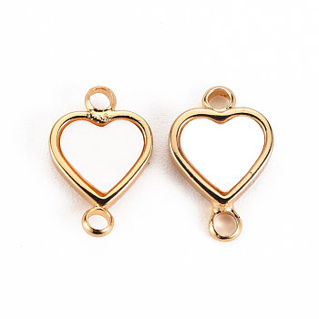Brass Links Connectors, with Natural Shell, Heart, Real 18K Gold Plated, 12x8x2mm, Hole: 1.5mm