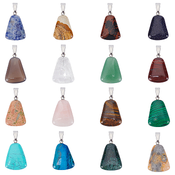 16Pcs 16 Colors PandaHall Elite  Trapezoid Gemstone Pendants, with Platinum Tone Brass Findings, 24~25.5x16.5~17x5~6mm, Hole: 2x7mm, 16 colors, 1pc/color