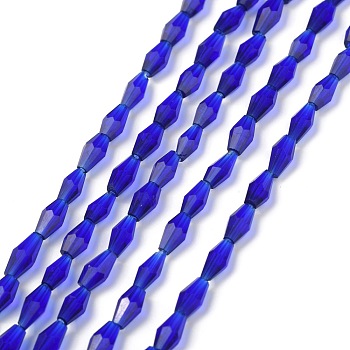 Opaque Glass Beads Strands, Faceted, Bicone, Blue, 8x4mm, Hole: 0.8mm, about 70pcs/Strand, 22.99''(58.4cm)
