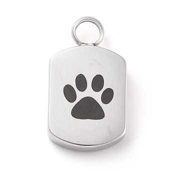 304 Stainless Steel Urn Pendants, Oval with Paw Print Pattern, Stainless Steel Color, 28x16x5.5mm, Hole: 5mm