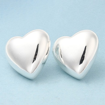 Rack Plating Brass Stud Earrings, Lead Free & Cadmium Free, Long-Lasting Plated, Heart, Silver, 22x22mm