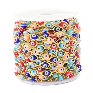 304 Stainless Steel & Evil Eye Glass Beads Link Chain(CHS-D034-01G)-3