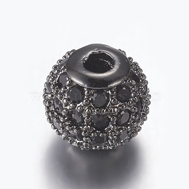 6mm Black Round Brass+Cubic Zirconia Beads