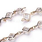 Iron Acrylic Rhinestone Handmade Chains, Unwelded, Rhombus, Golden, 39.3 inch(AJEW-JB00249)