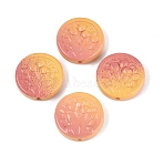 Two Tone Color Baking Paint Opaque Glass Beads, Flat Round with Flower Pattern, Gold, 20x6~6.5mm, Hole: 1.4~1.6mm(GLAA-Q115-02A)