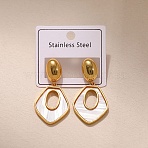 304 Stainless Steel Acrylic Stud Dangle Earrings, Nuggets, Golden, White, 48x29mm(WG68566-01)