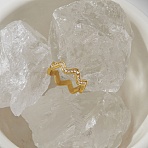304 Stainless Steel Rhinestone Finger Rings for Women, Wave, Real 18K Gold Plated, 5.5mm,US Size 7 1/4(17.5mm)(SA-CBA0E8A-07G)