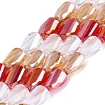 Electroplate Transparent Glass Beads Strands, Twist, Faceted, Crimson, 9~9.5x6~6.5x4~5mm, Hole: 1~1.4mm, about 42~50pcs/strand, 15.16~18.11 inch(38.5~46cm)(EGLA-N022-10A-C01)