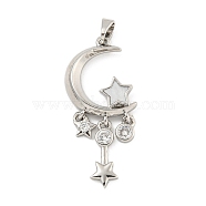 Brass Micro Pave Cubic Zirconia Pendant, with Resin, Star and Moon, Platinum, 34x15x3mm, Hole: 5x3mm(KK-Q812-04P)