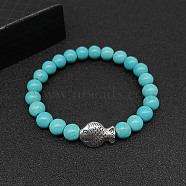 Synthetic Turquoise Stretch Bracelets for Women Men, with Tibetan Style Animals Alloy Beads, Fish, No Size(IS4293-14)