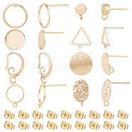 DIY Earring Making Finding Kit, Inlcuding Triangle & Flat Round & Oval Brass Stud Earring Findings & Earring Hooks & Ear Nuts, Real 18K Gold Plated, 36Pcs/box(KK-BC0012-20)