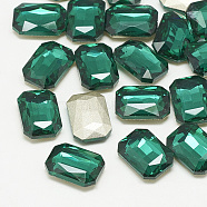 Pointed Back Glass Rhinestone Cabochons, Faceted, Rectangle Octagon, Med.Emerald, 18x13x5mm(RGLA-T079-13x18mm-15)