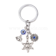 Resin & Tibetan Style Alloy Keychains, with Alloy Split Key Rings, Star, 8.2cm, Star: 25x19mm(KEYC-JKC00780-01)