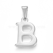304 Stainless Steel Pendants, Stainless Steel Color, Initial Letter.B, 20x13x1.8mm, Hole: 3x7mm(X-STAS-F106-95P-B-01)
