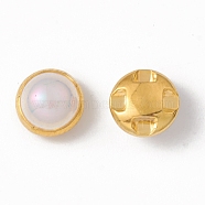 ABS Imitation Pearl Buttons, with Iron Settings, Garments Accessories, Half Round, Floral White, 8.5x5.5mm, Hole: 0.7mm(DIY-B063-02A)
