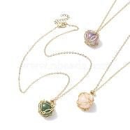 Natural Mixed Gemstone Round Pendant Necklaces, with Real 18K Gold Plated Brass Macrame Pouch Chains, 17.72 inch(45cm)(NJEW-JN04565)