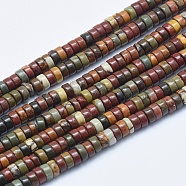 Natural Polychrome Jasper/Picasso Stone/Picasso Jasper Beads Strands, Heishi Beads, Flat Round/Disc, 4x2~2.5mm, Hole: 0.5mm, about 200pcs/strand, 15.7 inch(40cm)(X-G-E444-44-4mm)
