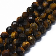 Natural Tiger Eye Beads Strands, Faceted(64 Facets), Round, 6mm, Hole: 0.8mm, about 62~67pcs/strand, 15.16~15.55 inch(38.5~39.5cm)(G-G927-30)