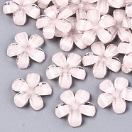 Epoxy Resin Cabochons, with Glitter Powder, Pearlized, Faceted, 5-Petal Flower, Pink, 13.5x14x2.5mm(X-CRES-R432-A-06)